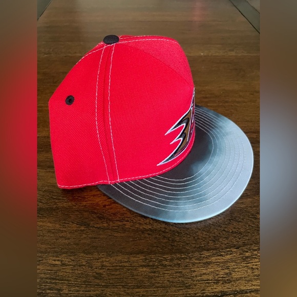 Anaheim Ducks x Angels Snapback Hat Cap Red Gray Gradient Brim SGA MLB NHL - Picture 2 of 6
